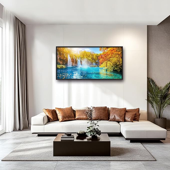 Extra Large Waterfall Lake Framed Wall Art for Living Room,Oversized Fall Autumn Tree Landscape Pictures Wall Decor,Nature Canvas Print Painting Modern Artwork Bedroom Office Bathroom 60L" x 30W"-PawvioPets