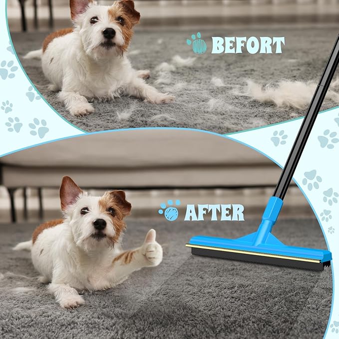 Carpet Rake for Pet Hair Removal, Reusable Cat Dog Hair Remover, 58’’ Adjustable Long Handle Pet Hair Removal Tool, Carpet Rake Scraper, Pet Hair Removal Broom for Rugs, Mats, Couch, Furniture-PawvioPets