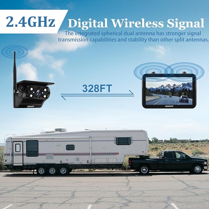 2 Magnetic Solar Wireless Backup Camera with 7'' IPS Touchscreen, 15,000mAh Rechargeable, Auto Sleep, No Wiring, 1080P Night Vision Wireless Backup Camera for Trucks, RV, Trailer, Camper VEKOOTO VK7-2-PawvioPets