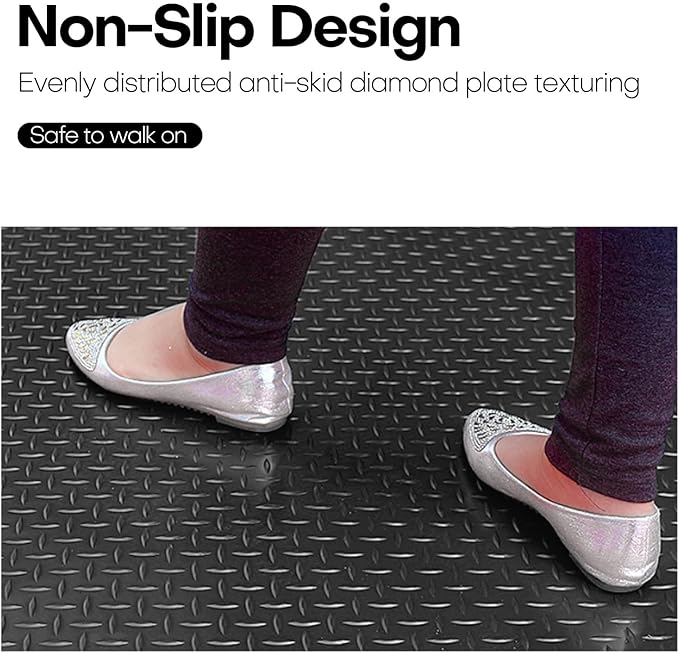 Boshen 7.5Ft x 17Ft Rubber Flooring Mats 2.9mm Thickened Diamond Plate Flooring Roll 127.5sqft Garage Floor Mats Non-Slip Floor Protector Mat for Garage Warehouse Gym Basement-Black-PawvioPets