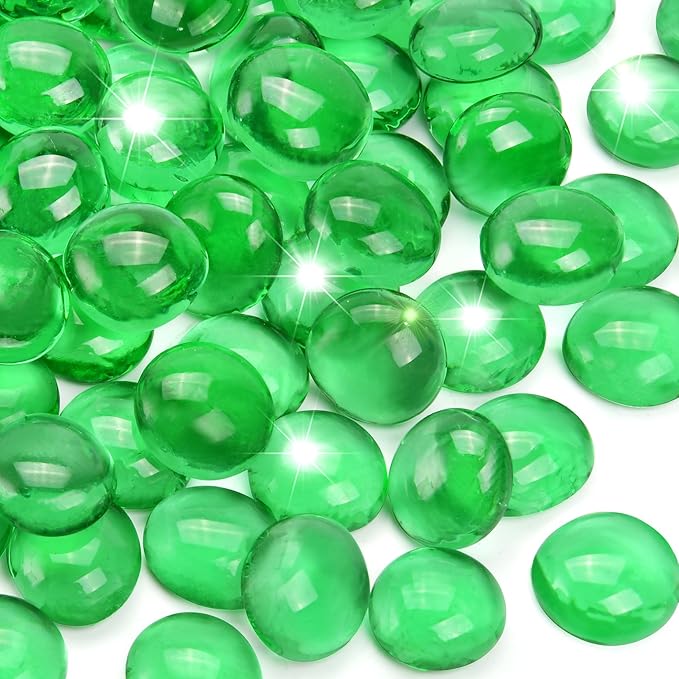 5LB Green Flat Glass Marbles for Vases, Gemstone Beads Vase Filler Decorative Glass Pebbles for Fish Tank, DIY Crafts, Aquarium Decor Rocks-PawvioPets