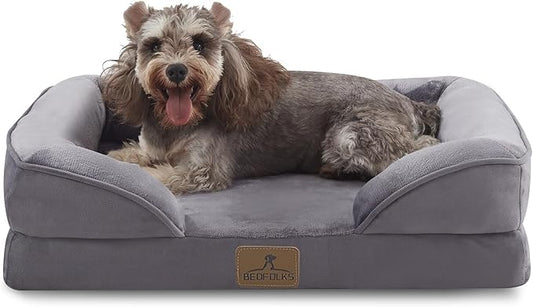 Bedfolks Orthopedic Dog Bed, Waterproof Dog Sofa Bed for Small Dogs & Cats, Egg Foam Pet Couch Bed with Removable Washable Cover and Nonslip Bottom, Dark Grey-PawvioPets