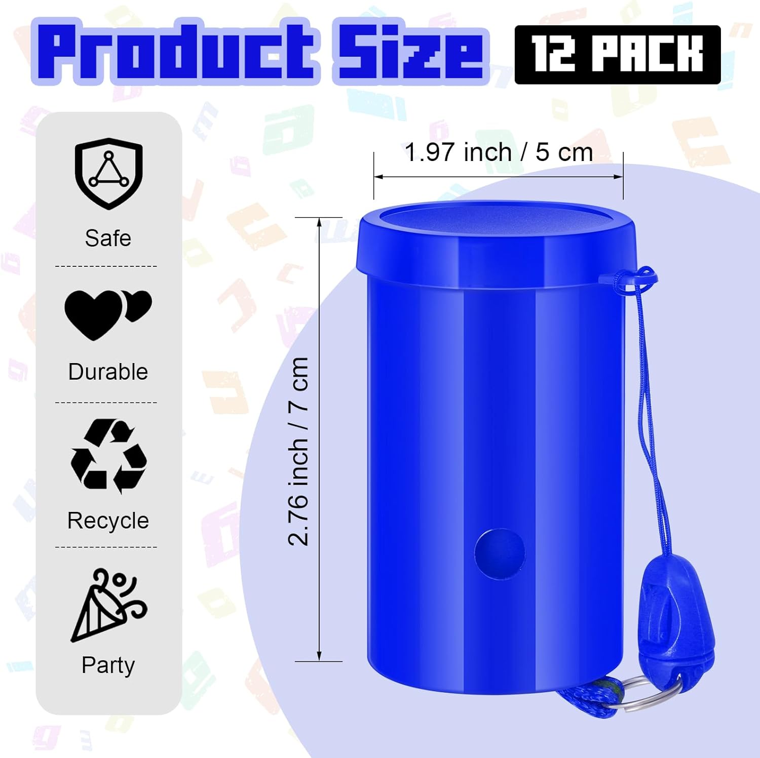 12 Pcs Mini Air Horns 3 Inch Noisemakers for Sporting Events Parties Celebrations Loud Noise Maker Blow Horn Noise Whistle with Lanyard for Birthday Party Celebrations Goodie Fillers（Blue）