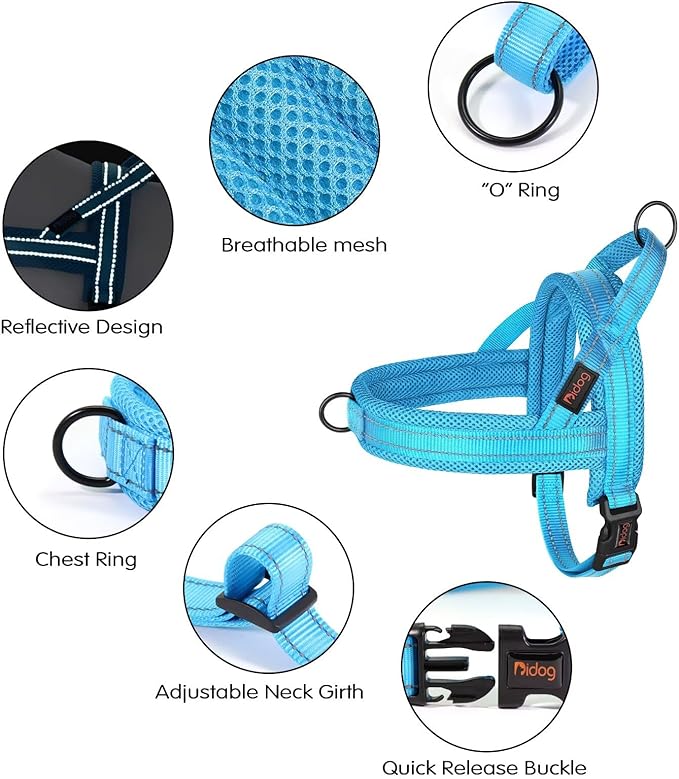 Didog No Pull Dog Harness with Soft Mesh Padded,Reflective & Quick Fit Light Weight Dog Strap Vest Harness,Easy for Walking Training (L:Chest 26-32", Mesh-Blue)-PawvioPets