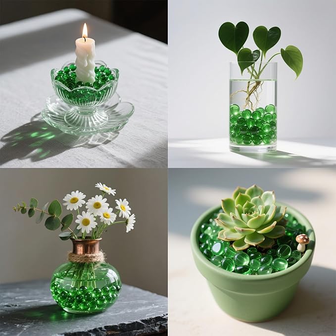 2.16LB Glass Beads Vase Filler Aquarium Gravel Decor Flat Glass Marbles Gems Pebbles Fish Tank Rocks Home Decorative Art Craft - Green-PawvioPets