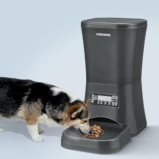 DOGNESS 9L Dog Feeders for Large Dogs, Automatic Dog Feeder with Timer Extra Large, Programmable Auto Pet Food Dispenser Feeder, Portion Control, Voice Recording, Battery and Plug-in Power (Black)-PawvioPets