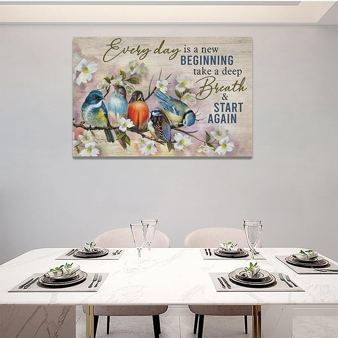 Bird Wall Art Farmhouse Flower Branch Pictures Rustic Country Birds Wall Decor Floral Canvas Print Painting Artwork for Bathroom Living Room Bedroom 16"x24"-PawvioPets