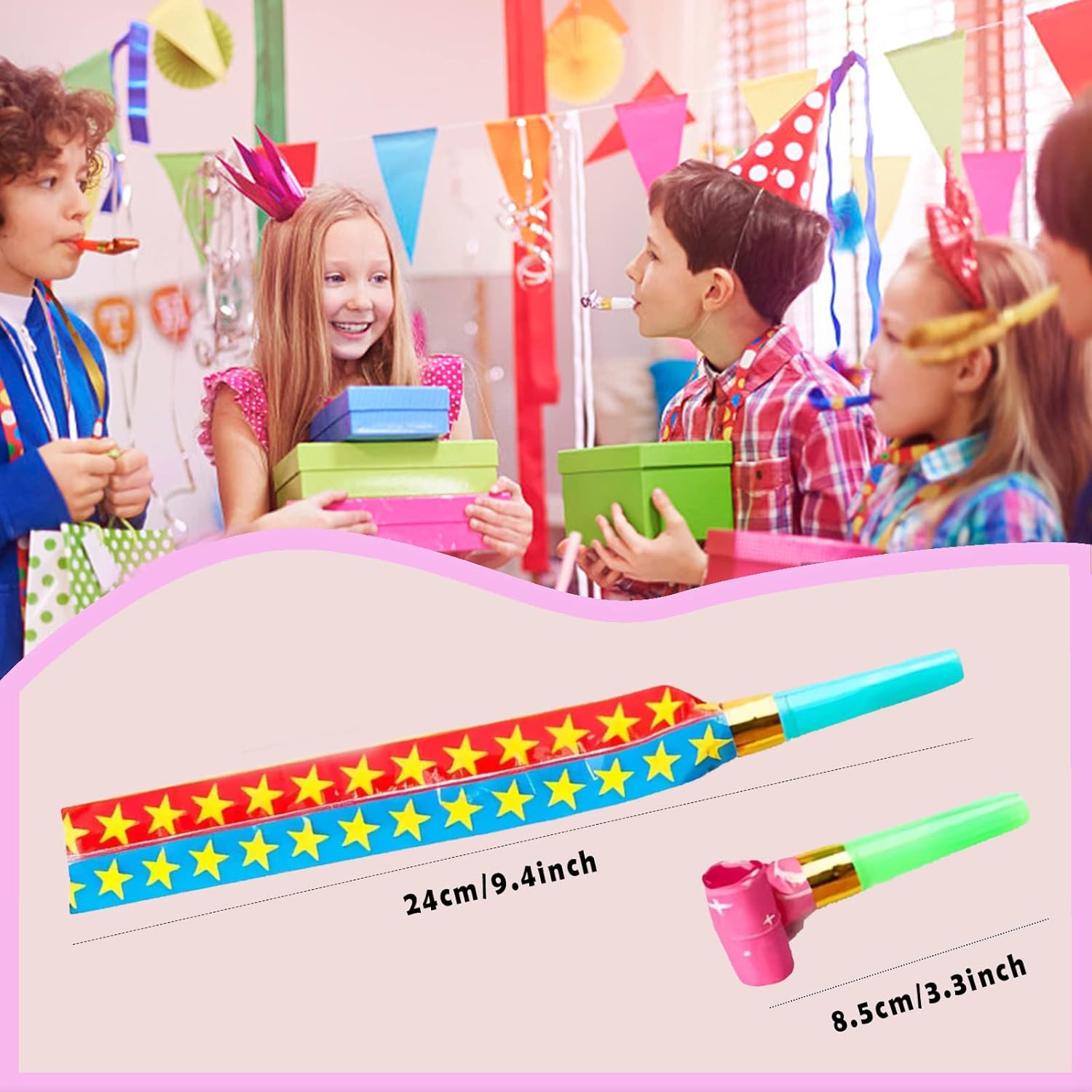 100PCS Multicolor Party Blowers & Whistles - 100 Count, Funny Noise Makers for Kids & Adults, Reusable Paper Blowers, Perfect for Birthdays, Weddings & More