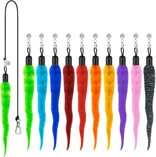 10PCS Cat Worm Toy, Cat Wand Attachment Fuzzy Worm Toys Refill with 1PCS Black String for Wand Replacement, Interactive Cats Kittens Toys for Indoor-PawvioPets