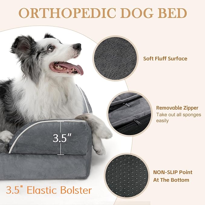 Comfort Expression Small Dog Beds Waterproof Orthopedic Foam Dog Sofa Beds for Medium Dogs Comfy Pet Bed with Washable Removable Cover & Non-Slip Bottom(Small,Dark Grey)-PawvioPets