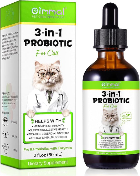 3 in 1 Probiotics for Cats, Cat Digestive Support,Daily Digestive Health Supplement with Multiple Strains of Bacteria Help with Diarrhea,Gas and Bloating, Cat Herbal Supplements- 60ml-PawvioPets