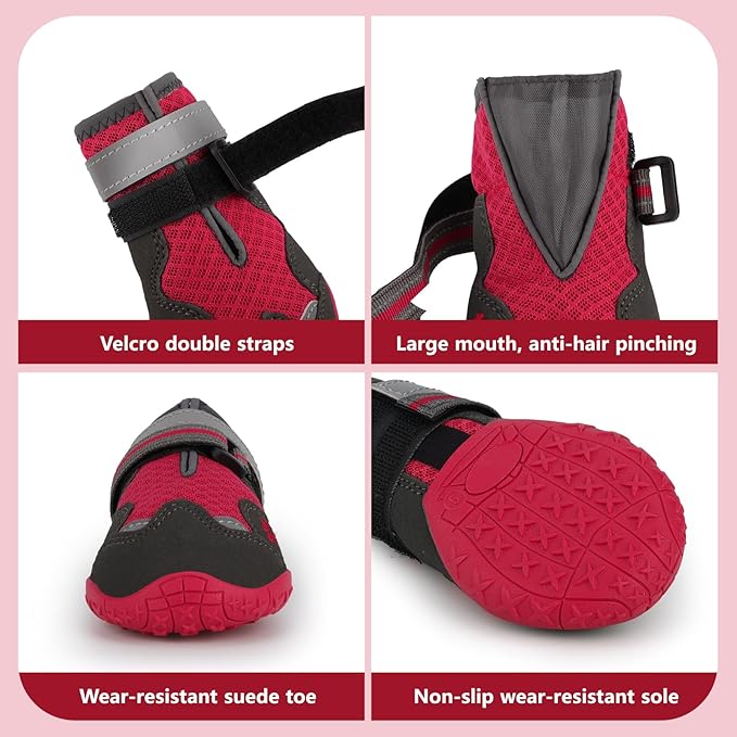 Dog Shoes for Large Medium Small Dog, Mesh Breathable Dog Shoes for Hot Pavement, Anti-Slip Dogs Boots Paw Protectors with Reflective for Outdoor Walking Indoor Hardfloors (Size 7)-PawvioPets