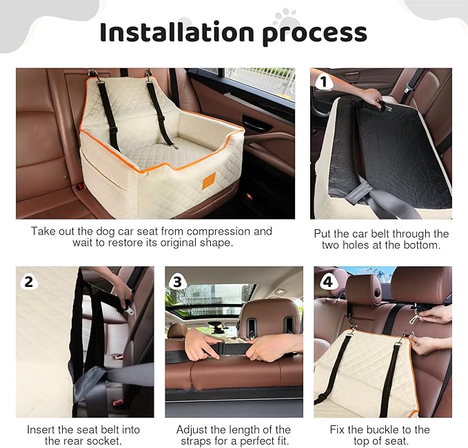 Dog Car Seat for Large/Medium Dog, Booster Seat Under 55Lbs or 2 Small Dogs, Detachable and Washable Travel Pet Seat with Thick Cushion and Storage Pockets (Beige)-PawvioPets