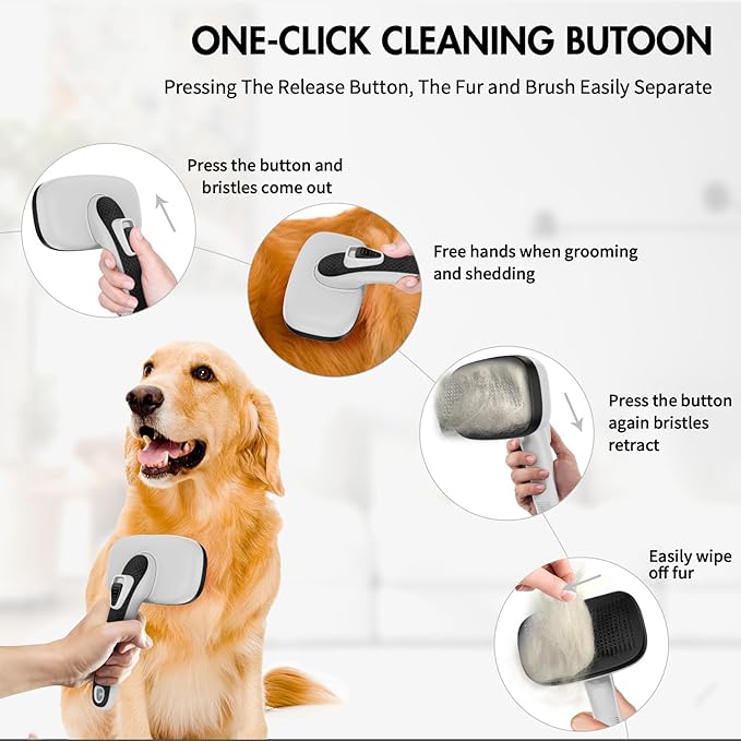 Dog Self Cleaning Slicker Brush for Shedding, Ideal for Short Long Haired Dogs, Including Cat. Removes Loose Fur, Undercoat, Mats, Tangled Hair. Suit for Large Medium Small Animal, Gray-PawvioPets