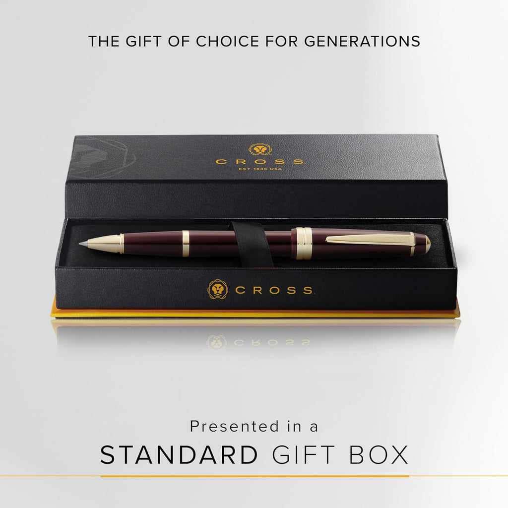 Cross Bailey Light Refillable Rollerball Pen Presented in a Everyday Gift Box - Medium Point, Black Ink, Polished Burgundy