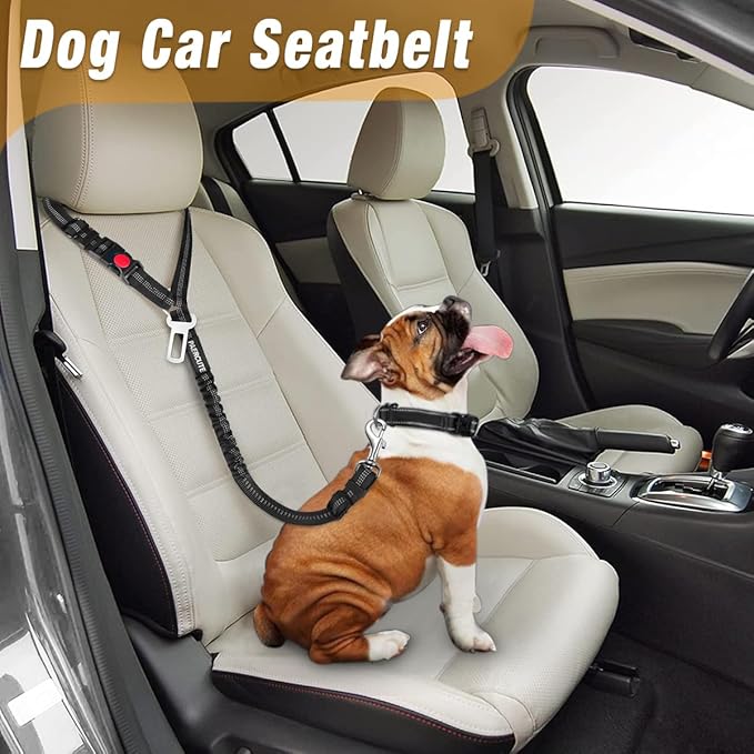 2 Piece Set Dog Seat Belt - Retractable Car Seatbelts, Adjustable Pet Restraint for Vehicle Headrest, Heavy Duty, Elastic & Durable Harness-PawvioPets