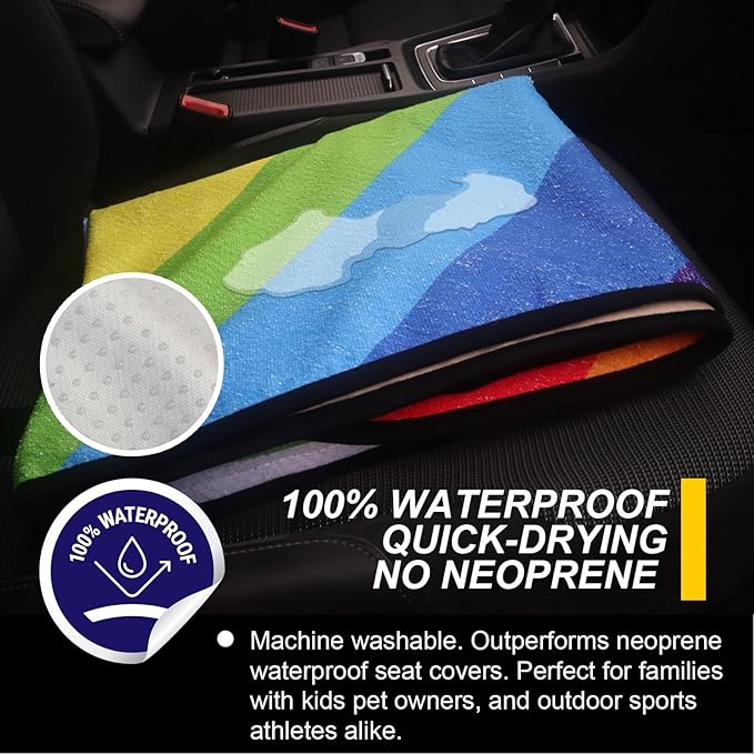 Back Seat Cover for Car Trucks Van SUV,Waterproof Rear Bench Towel Seat Covers for Dogs and Kids,Automotive Backseat Protector (Rainbow)-PawvioPets