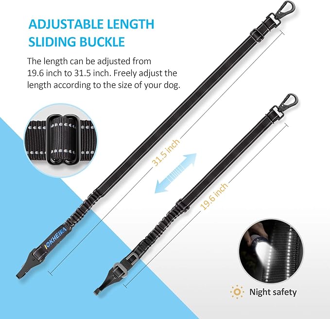 Dog Seat Belt 3-in-1 Car Harness for Dogs Adjustable Safety Seatbelt for Car Nylon Reflective Bungee Fabric Dog Car Harness with Clip Hook Latch & Buckle, Swivel Zinc Alloy Carabiner (Black)-PawvioPets