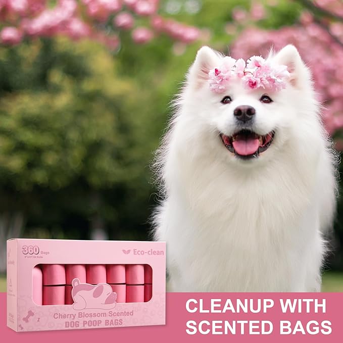 ECO-CLEAN 360 Count Dog Poop Bags with Dispenser, Leak-Proof, Cherry Blossom scented-PawvioPets