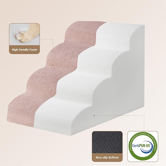 EHEYCIGA Curved Dog Stairs Ramp for High Beds 19.7" H, 4-Step Dog Steps for Small Dogs and Cats, Pet Stairs for High Bed Climbing, Non-Slip Balanced Pet Step Indoor, Dusty Pink-PawvioPets