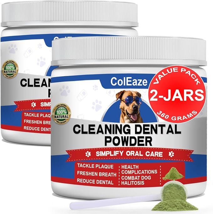 Dog Teeth Cleaning Powder, Dog Dental Powder and Breath Freshener, Plaque Off Pet Tooth Cleaning lab co, Bad Breath & Tartar Remover for Dogs, Natural Herbal Blend - All Breeds & Sizes-PawvioPets
