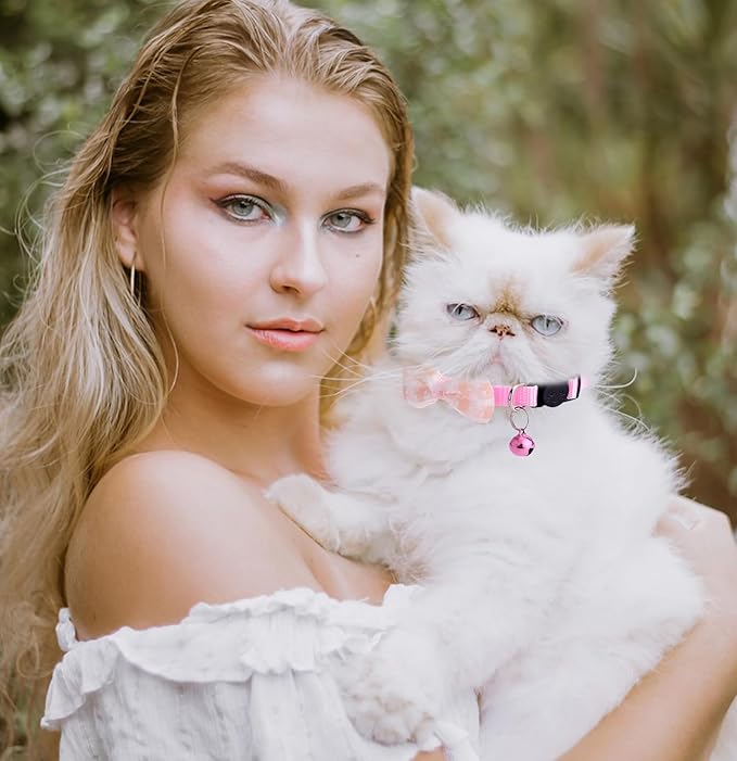 16 PCS Cute Cat Collar with Bells Kitten Collars for Girls Pink Cat Collar Breakaway Cat Collars for Girl Cats Small Kitten Collar with Bell Boy Pet Collar for Cats Kitten Supplies Flower Cat Collar-PawvioPets