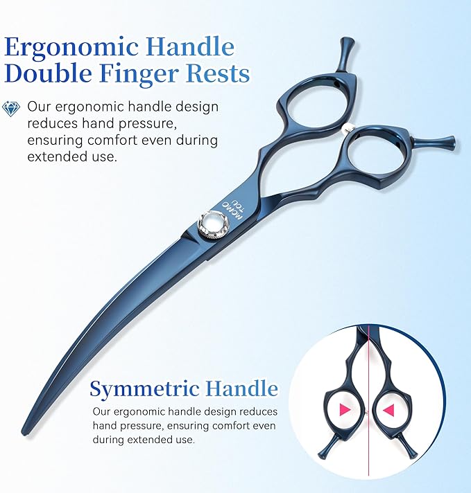 7 inch Matte Blue Curved Dog Grooming Scissors Professional 440C Stainless Steel Dog Shears Smooth Cutting Comfortable Grip and Easy to Use for Groomers and Home Use-PawvioPets