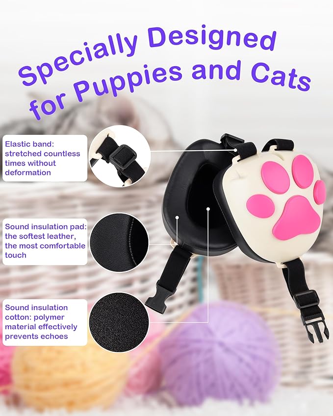 Calming Earmuffs for Cats and Small Dogs - for Anxiety Relief - Noise Canceling for Fireworks, Thunderstorms, Pet Grooming & Force Drying - Dog Ear Muffs Noise Protection (White, Medium)-PawvioPets