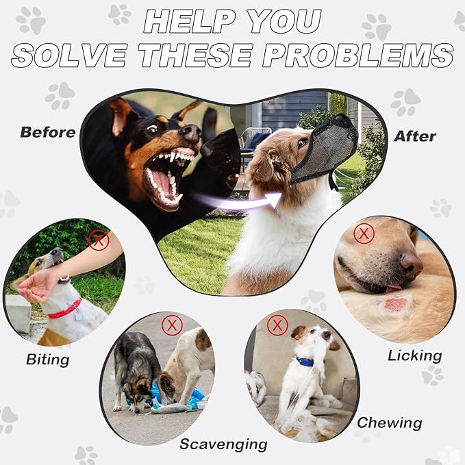 Dog Muzzle, Soft Air Mesh Muzzle for Small Medium Large Dogs Anti Biting Barking Chewing Scavenging, Breathable Adjustable Loop Pets Muzzle with Front Opening Design Allows Panting Drinking (Black,XL)-PawvioPets