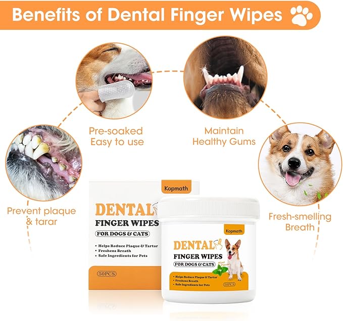 Dog Teeth Cleaning Wipes, Wider Dog Dental Wipes for Teeth, Reduce Plaque & Tartar, Freshen Breath,Safe& Natural Pet Dental Finger Wipes for Dogs Cat, Dog Tooth Wipes Finger,50 Ct, Mint Flavor-PawvioPets