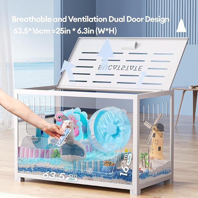BUCATSTATE Hamster Cage Metal 2.0 - Small Animal Habitats Large Stackable with Top Access Easy Assemble 31.4L*17.6W*20H Inches Dwarf Syrian Hamster House for Guinea Pig, Gerbil (552sq inch White)-PawvioPets