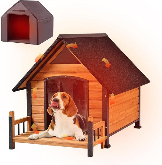 Dog House Outdoor Insulated for Winter, Puppy Kennel with Anti-Chewing Iron Frame, Weatherproof Dog Crate with Insulated Liner for Small Medium Large Dogs (Brown, 45" x 32.9" x 32.6")-PawvioPets