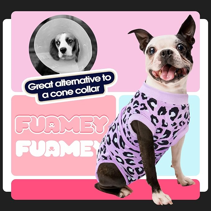 FUAMEY Recovery Suit for Dogs After Surgery,Soft Breathable Dog Bodysuit E-Collar & Cone Alternative Surgical Suit,Male Female Dog Neuter Spay Suits Anti Licking Wounds Onesie Purple Leopard XL-PawvioPets