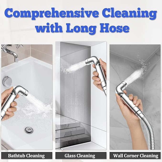 Dog Shower Attachment Metal, YDmeet Pet Washing Hose Attachment for Fast & Clean Bathing, Brass 3 Way Diverter, Adjustable Sprayer wtih Turn Off, 8 ft Hose and Holder, Chrome-PawvioPets