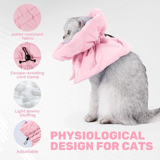 Adjustable Cat Recovery Cone Collar, Lightweight Soft Cat E-Collar Alternative After Spay, Waterproof Comfy Collars to Stop Licking Wound After Surgery, Protective Cone for Kittens/Puppies-PawvioPets