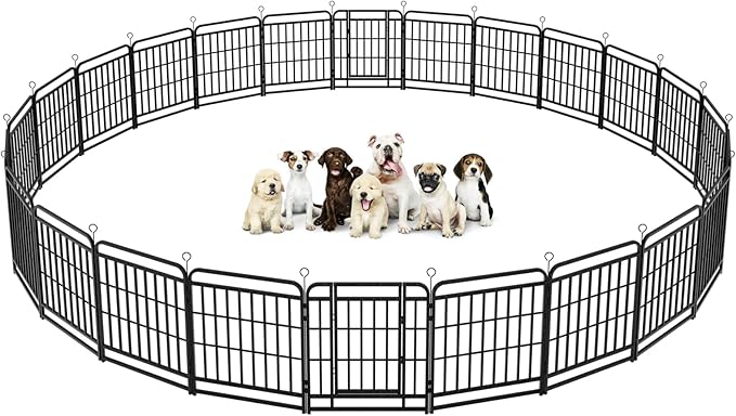 Dog Playpen Outdoor 24 Piece Panels Heavy Duty Dog Fence 32" Height with Thick Pipe Anti-Rust with Doors Portable for RV Camping Yard, Total 54FT, 227 Sq.ft, Snowy Black-PawvioPets