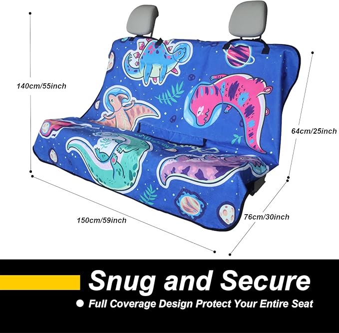 Back Seat Cover for Car Trucks Van SUV,Waterproof Rear Bench Towel Seat Covers for Dogs and Kids,Automotive Backseat Protector (Cartoon Dinosaur)-PawvioPets