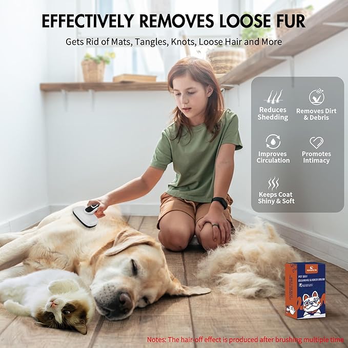 Dog Self Cleaning Slicker Brush for Shedding, Ideal for Short Long Haired Dogs, Including Cat. Removes Loose Fur, Undercoat, Mats, Tangled Hair. Suit for Large Medium Small Animal, Gray-PawvioPets