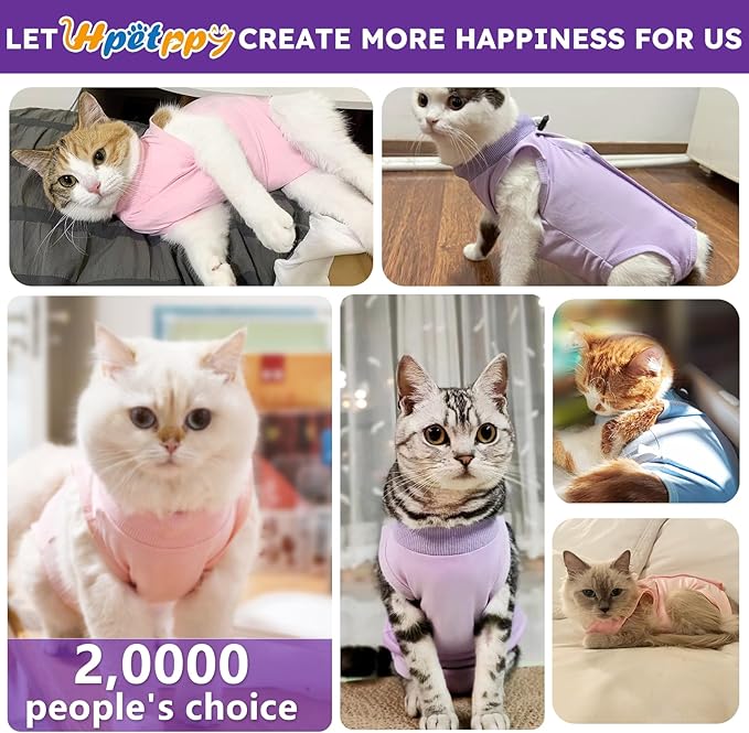 Cat Recovery Suit for Spay Abdominal Wound, Breathable Kitten Onesie for Cats After Surgery, Anti Licking Cat Cone Alternative, Pet Surgery Recovery Shirt-Purple(L)-PawvioPets