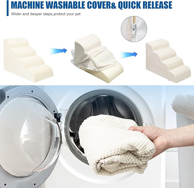 Dog Stairs for Small Dogs - High Density Foam Pet Steps, Extra Wide Dog Ramp with Non-Slip Bottom for High Beds, Couch and Sofa, Best for Dogs Injured, Older Doggy Cats-PawvioPets