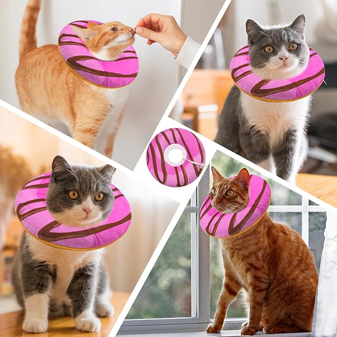 Cat Cone Collar Soft, Adjustable Cat Recovery Collars Kitten Cones to Stop Licking, Cute Donut E Collar After Surgery, Anti-Lick Wound Healing Elizabethan Collar for Kittens (Pink, Small)-PawvioPets