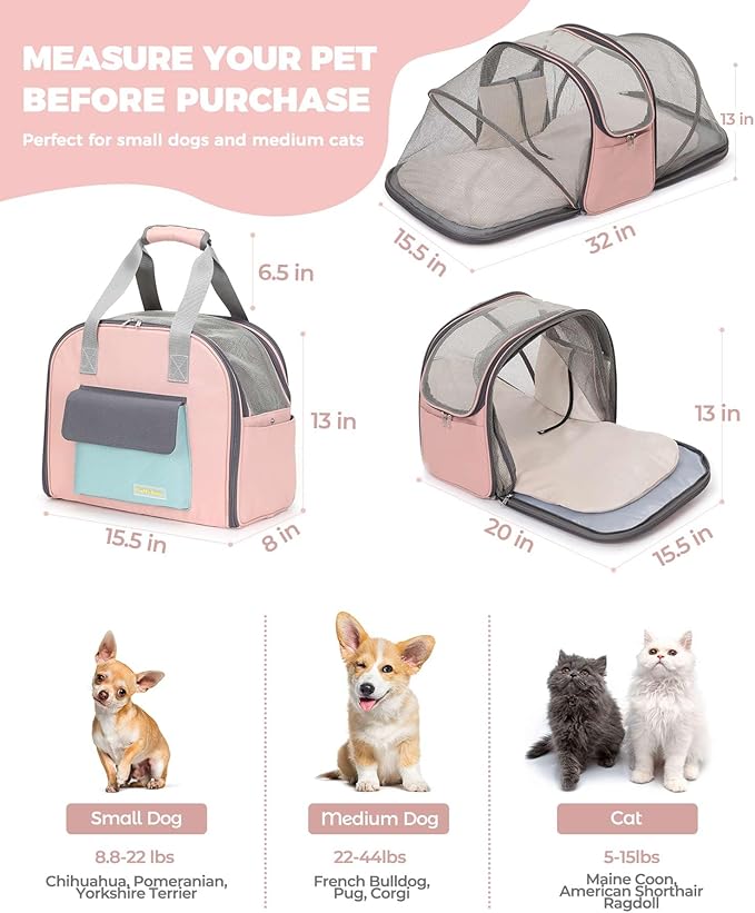 Expandable Pet Carrier Backpack, Cat Carrier Backpacks with Breathable Mesh for Cats Small Dogs Puppies Up to 25 Lbs Airline Approved Waterproof Travel Carrier with Safety Buckle for Hiking & Flights-PawvioPets