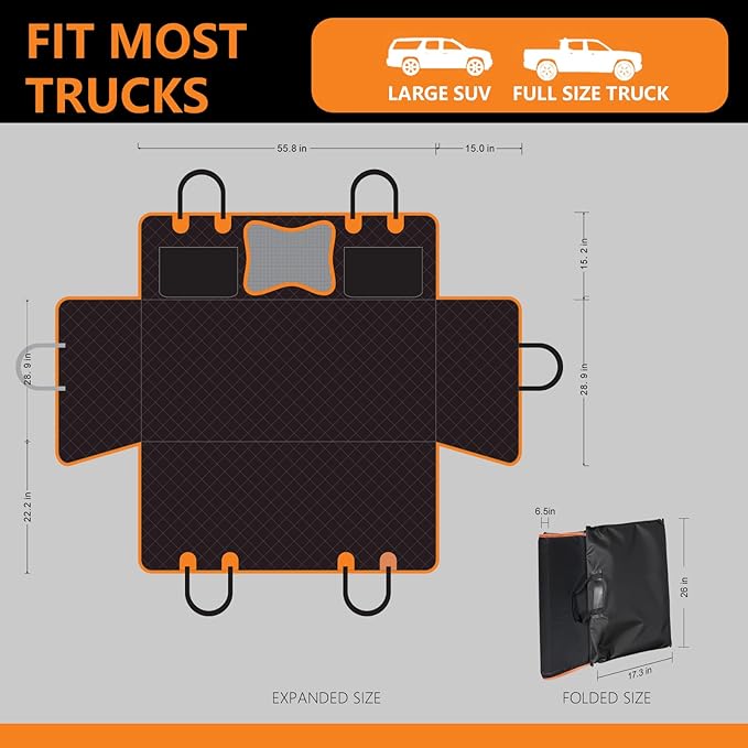 Back Seat Extender for Dogs,Dog Car Seat Cover for Back Seat with Hard Bottom Holds 500 lbs,Car Seat Protector,Waterproof Extender for Dogs,Dog HammockPet Bed for Full-Size Cars,SUVs, Small Trucks-PawvioPets