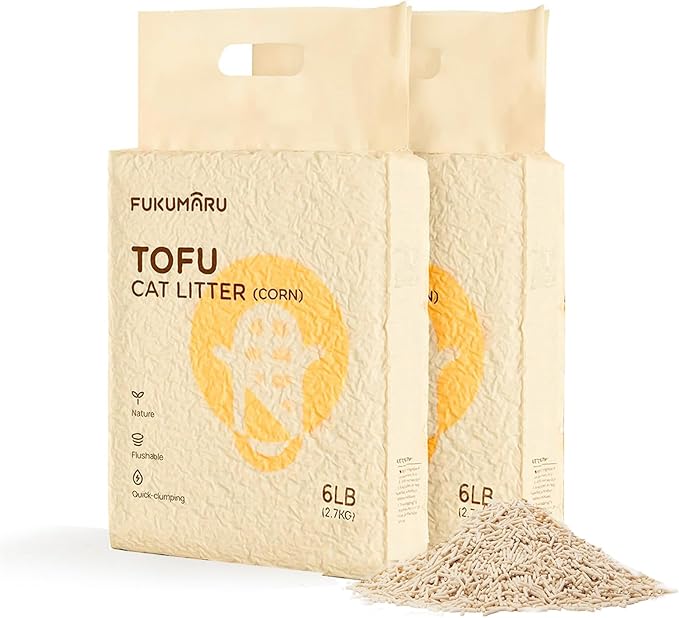 FUKUMARU Tofu Cat Litter, 12lb Clumping Litter for Cats, Mixed Corn Pellets, Dust-Free and Easy Clumping, Odour Control, Flushable, Low Residue-PawvioPets