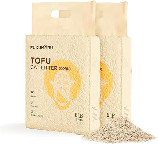 FUKUMARU Tofu Cat Litter, 12lb Clumping Litter for Cats, Mixed Corn Pellets, Dust-Free and Easy Clumping, Odour Control, Flushable, Low Residue-PawvioPets