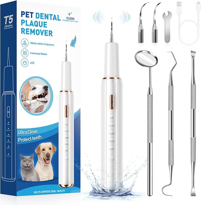 Electric Dog Plaque & Tartar Remover - Pet Teeth Cleaning Kit with LED Light, 5 Adjustable Modes, Safe and Low Noise – Easy Home Dental Care for Dogs and Cats-PawvioPets