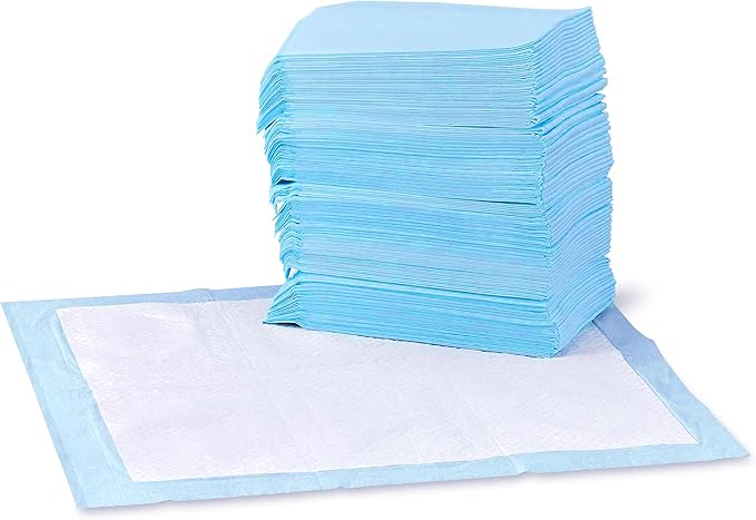 Amazon Basics Dog and Puppy Pee Pads, 5-Layer Leak-Proof Super Absorbent, Quick-Dry Surface, Potty Training, Regular (22x22"), 150 Count, Blue & White-PawvioPets