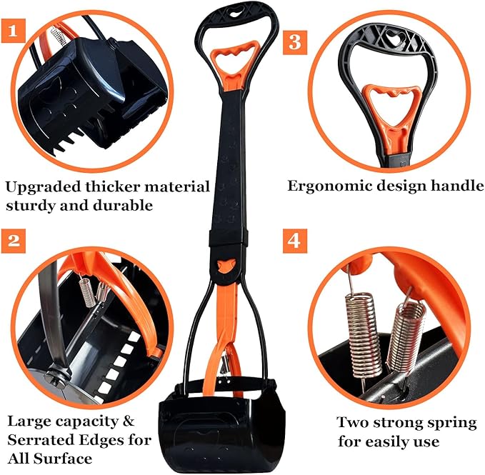 2-Piece Pooper Scooper for Large Medium & Small Dogs Heavy Duty,Long Handled Dog Poop Scooper for Grass,Durable Dog Poop Pick Up Tool-PawvioPets