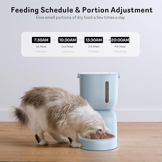 Automatic Cat Feeder and Water Dispenser FW1, Wire or Battery Cat Food Dispenser Timer Pet Feeder - Locking Lid, Desiccant Bag, Programmable Portion Control, 4 Daily Meals, 10s Voice Recorder-Blue-PawvioPets