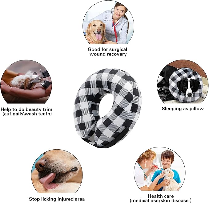 CuteBone Inflatable Dog Cone with Removable Soft Fleece Covers for Small/Medium/Large Dogs and Cats Neck Donut Collar After Surgery-PawvioPets